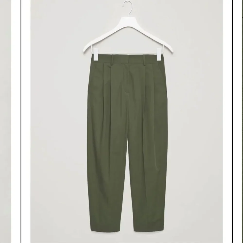 COS Tailored High Waist Straight Leg Twill Cotton Trousers Sage Green 2